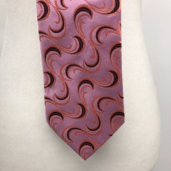 BOSS Hugo Boss Pink Swirl Patterned wide Tie 100% Silk - Picture 3 of 9